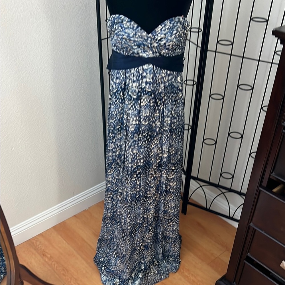 Strapless Blue and White Maxi Dress